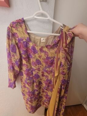 Lehenga Outfit Floral Purple & Mustard Tunic Dress
